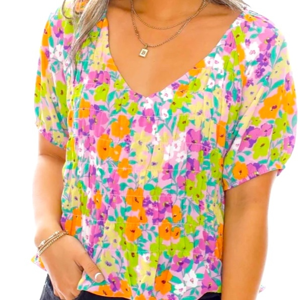 NWT V-neck smocked top